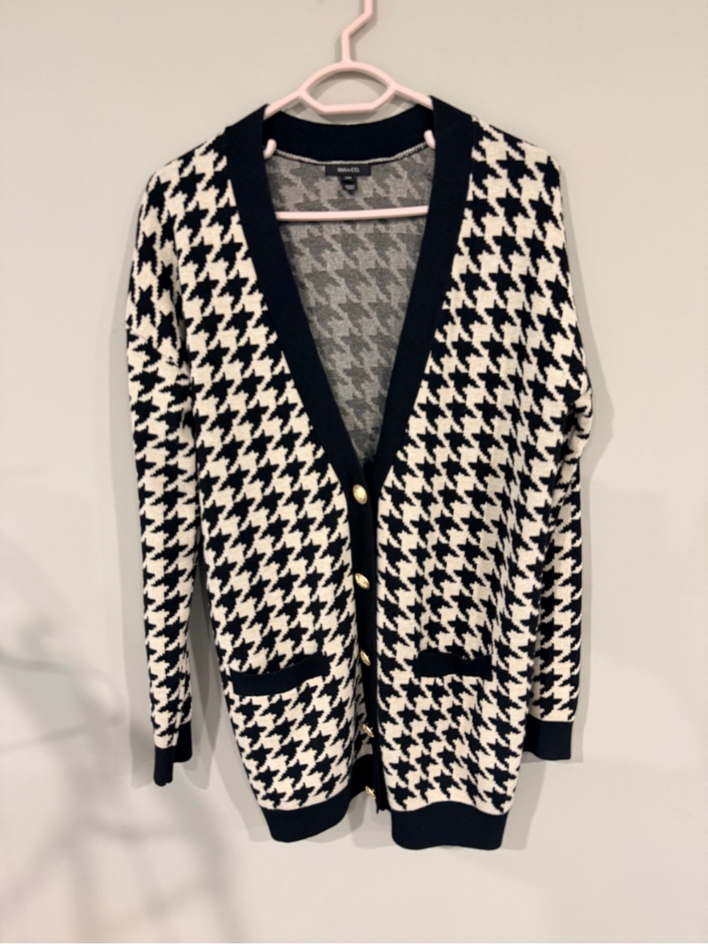 RW&Co Houndstooth Knit Cardigan Sweater - Black & White Size Medium